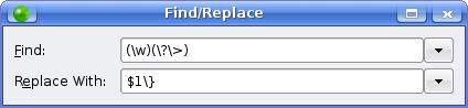 replace (\w)(\?\>) with $1\} regex3